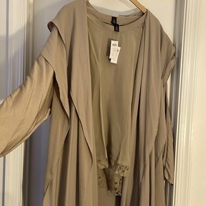 Black Label Ruched Sleeve Tank and Cardigan Set in Toulouse Taupe
